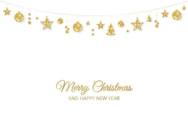 Decorazione natalizia dorata isolata su sfondo bianco. Cornice vettoriale vacanza, bordo . — Vettoriale Stock