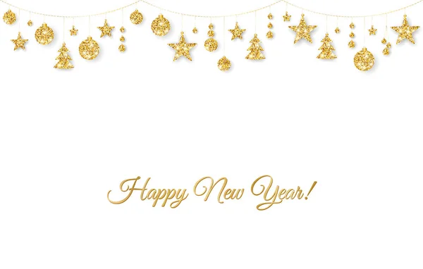 Feliz Ano Novo. Natal decoração dourada no fundo branco —  Vetores de Stock