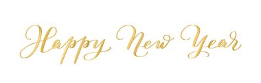 Mutlu yeni yıl hat beyaz arka plan üzerinde izole. Altın elle çizilmiş metin
