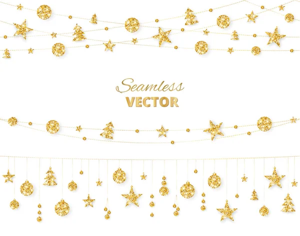 Рождественские золотые украшения изолированы на белом фоне. Векторная рамка, граница . — стоковый вектор