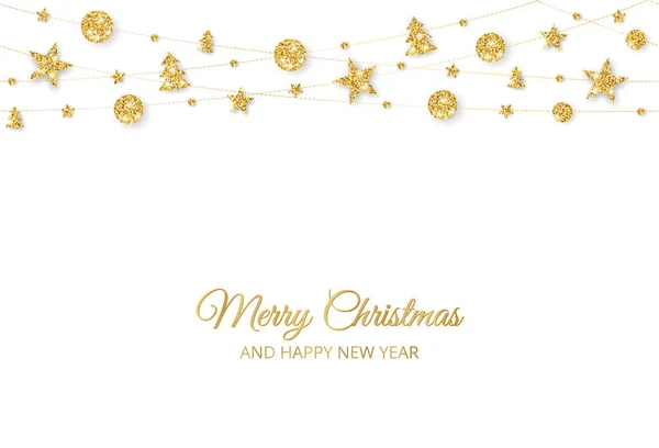 Beyaz zemin üzerine altın christmas dekorasyon. Mutlu Noeller ve mutlu yeni yıl kartı — Stok Vektör