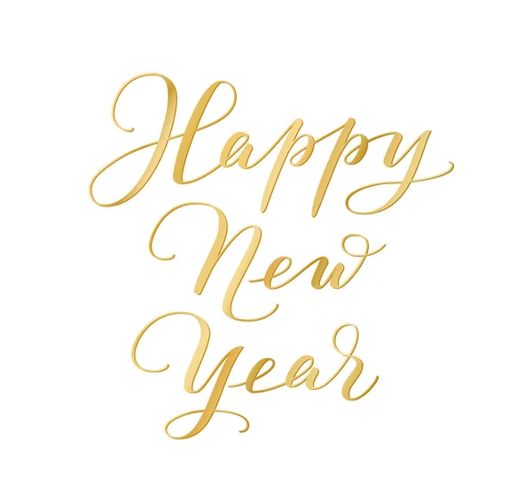 Happy New Year calligraphy isolated on white background. Golden hand drawn text — Stock Vector