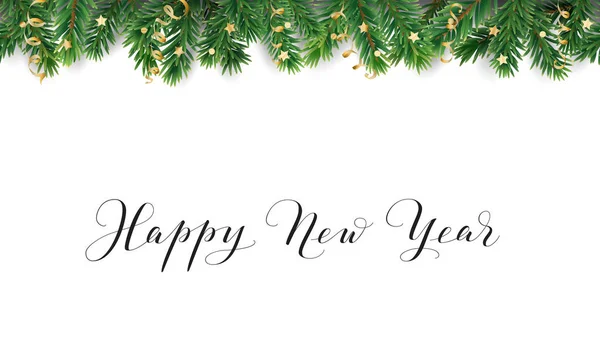 Felice Anno Nuovo Calligrafia Cornice Dell Albero Natale Ghirlanda Senza — Vettoriale Stock