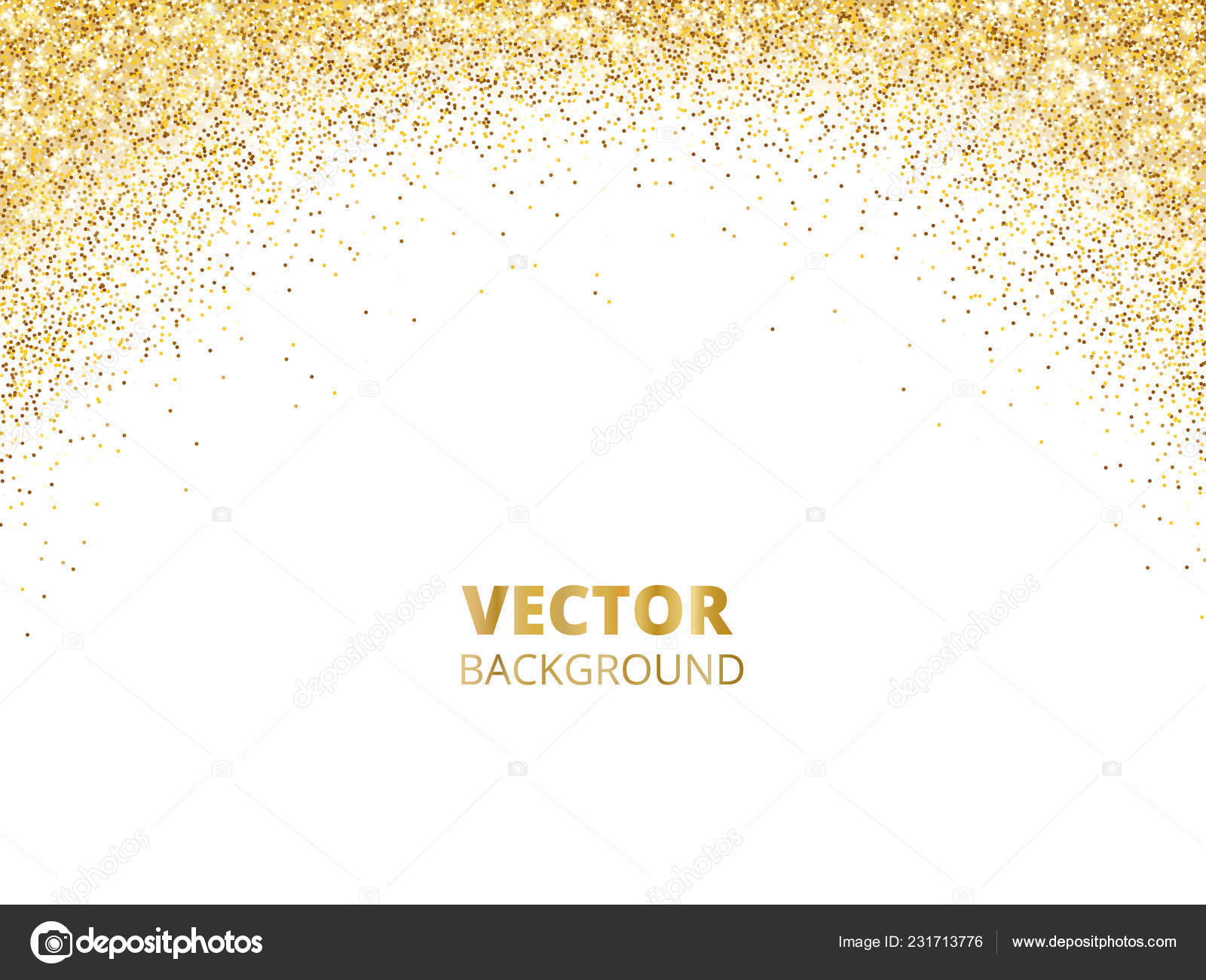 Sparkling glitter border, frame. Falling golden dust isolated on white