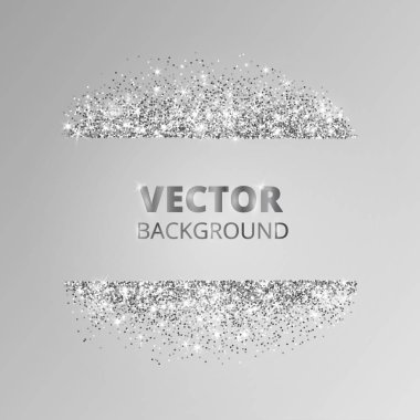 Köpüklü glitter sınır, çerçeve. Gri arka plan üzerinde parlak gümüş tozu. Vektör ışıltılı dekorasyon.