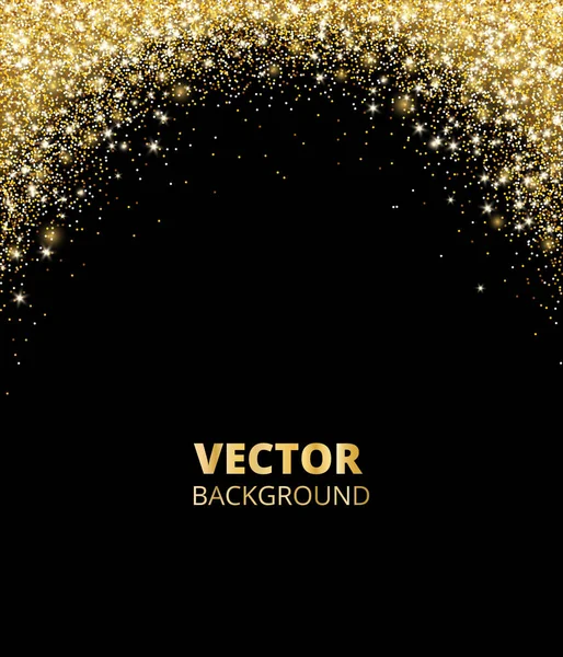 Sparkling glitter border, frame. Falling golden dust on black background. Vector gold arch decoration. — Stock Vector