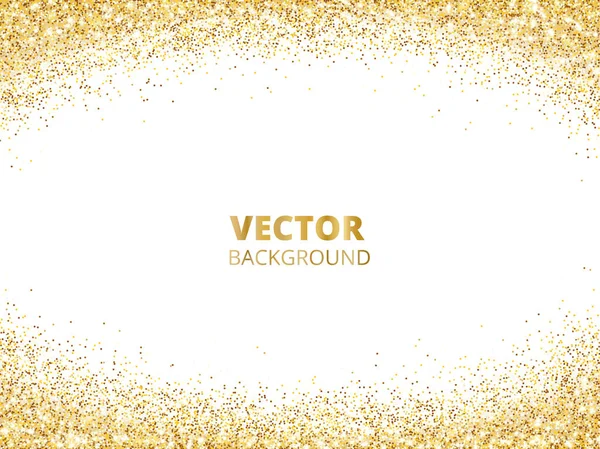 Borde brillante brillo, marco. Caída de polvo dorado aislado sobre fondo blanco. Vector de oro brillante decoración . — Vector de stock