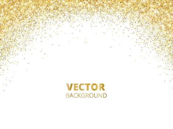 Gnistrande glitter gränsen, ram. Fallande gyllene stoft isolerad på vit bakgrund. Vector guld glittrande dekoration. — Stock vektor