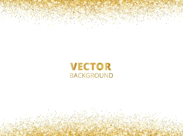 Csillogó glitter határ, a keret. Hulló arany por elszigetelt fehér background. Vektor arany csillogó dekoráció. — Stock Vector