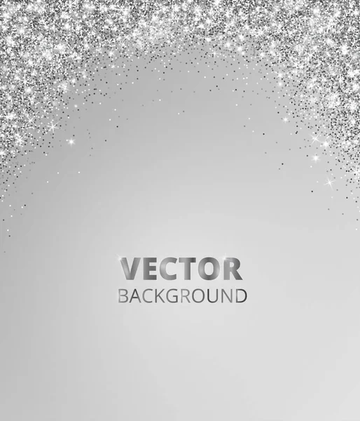 Sparkling glitter border, frame. Falling silver dust on gray background. Vector glittering decoration. — Stock Vector