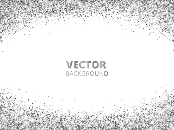 Csillogó glitter határ, a keret. Alá tartozó ezüst por elszigetelt fehér background. Vektor csillogó dekoráció. — Stock Vector