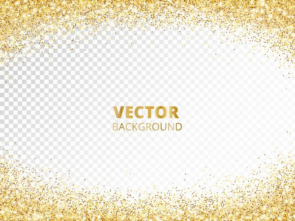 Sparkling glitter border, frame. Falling golden dust isolated on transparent. Vector gold glittering decoration. — Stock Vector