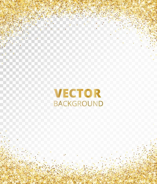 Sparkling glitter border, frame. Falling golden dust isolated on transparent. Vector gold glittering decoration. — Stock Vector