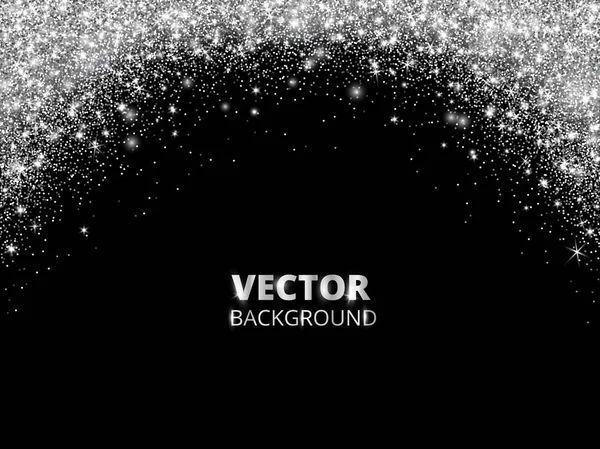 Gnistrande glitter gränsen, ram. Fallande silver damm på svart bakgrund. Vector glittrande dekoration. — Stock vektor