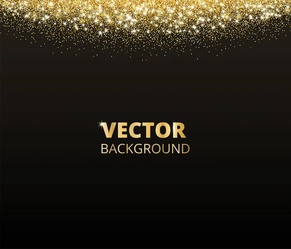 Sparkling glitter border, frame. Falling golden dust on black background. Vector gold glittering decoration. — Stock Vector