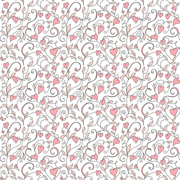Бесшовный любовный фон, свадебный цветочный узор с сердечками — стоковый вектор