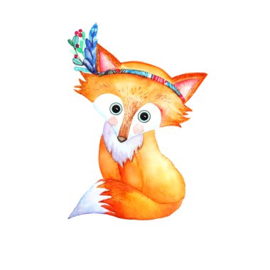 Şirin suluboya bohem bebek fox kreş çocuklar için tavşan orman illüstrasyon izole. Davetiye, tebrik kartları, hediye paketi, imalat, scrapbooking, yazdırma için en iyi yazdırma.