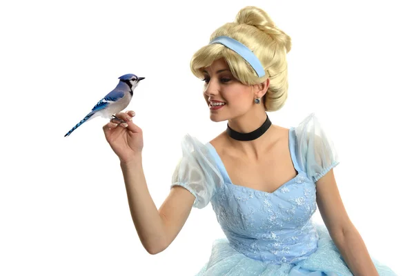 Cinderella holding a bird — Stock Photo, Image