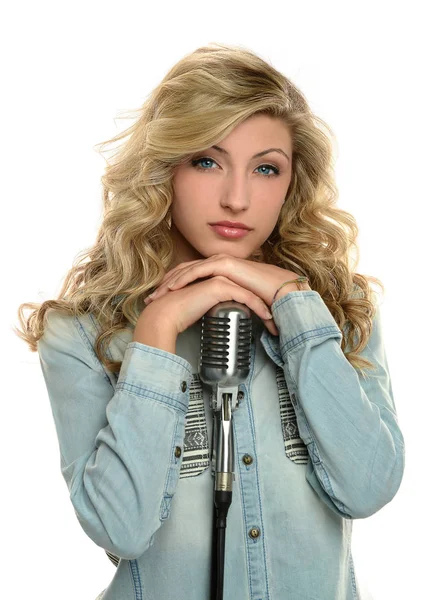 Young Girl Singer with microphone — Stock Photo, Image