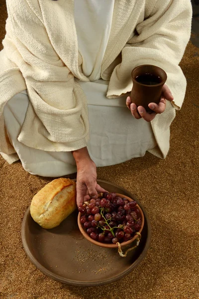 Ježíš s chlebem víno a vinné hrozny — Stock fotografie