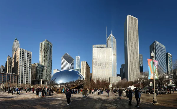 Pohled na Downtown Chicago s Bean na popředí — Stock fotografie