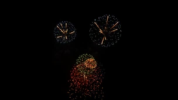 Tűzijáték Többszörösei Színek Kipukkanását Levegőben Sötét Háttér Előtt — Stock videók