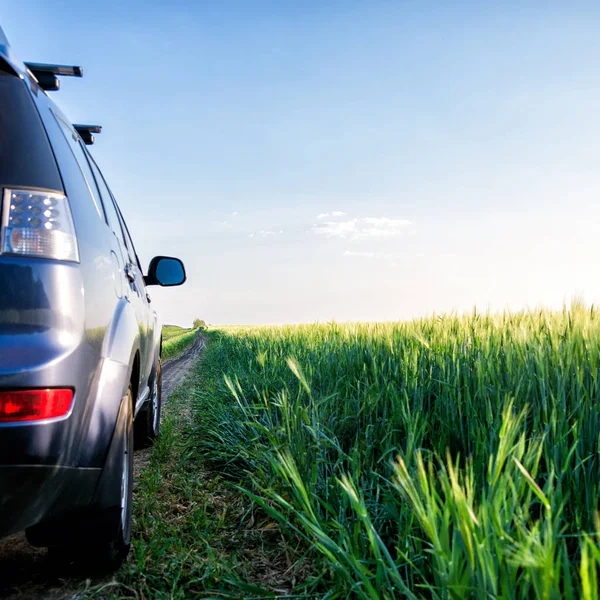 Auto en licht op de weg. — Stockfoto