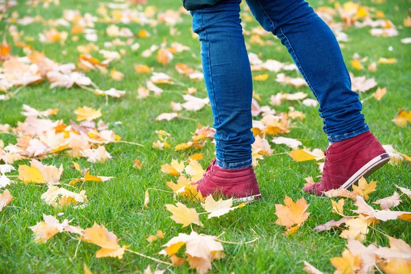 Sonbahar yaprakları yürüyüş ayak ayakkabı