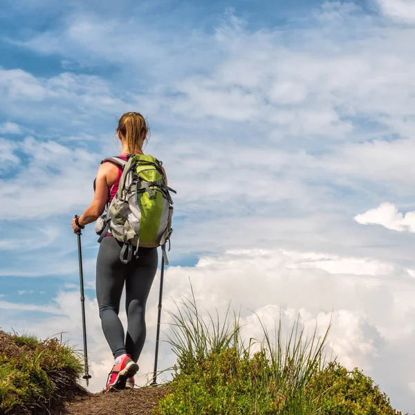 Young woman hiking in the mountains — Stock Photo, Image