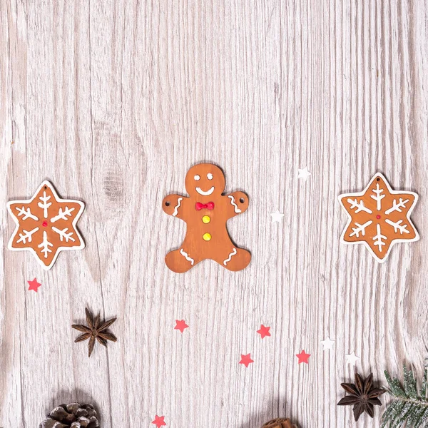 Christmas background on the wooden desk — Stock Photo, Image