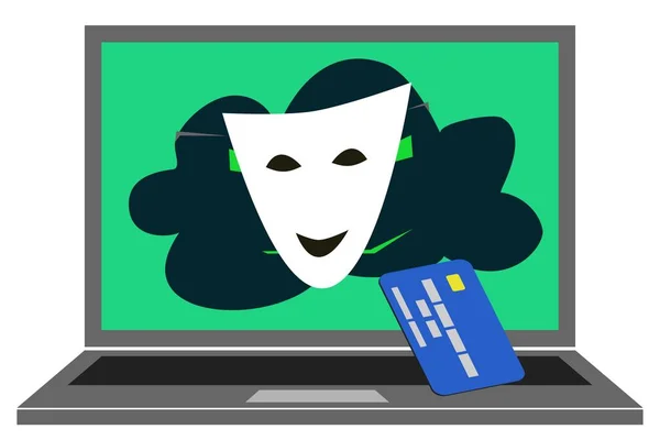 Concept Bank Card Stealing Hacker Using Mask Fool User Steal — Stock Vector