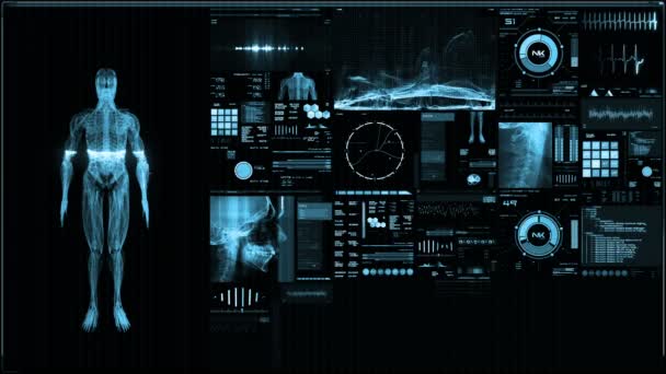 Ekran Niebieski Futurystyczny Monitor Pacjenta Interfejs Ekranu Perspektywy Medycyna Ekran — Wideo stockowe