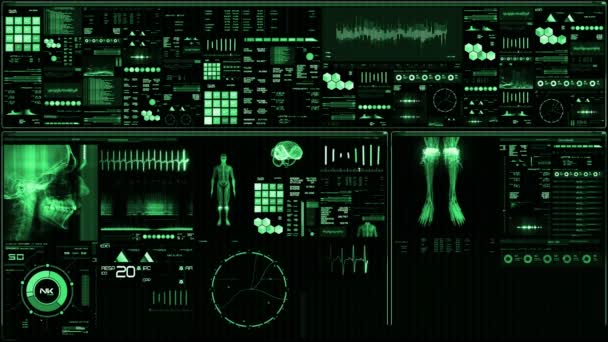 Schermo Monitor Paziente Futuristico Verde Prospettiva Interfaccia Schermo Medico Schermo — Video Stock