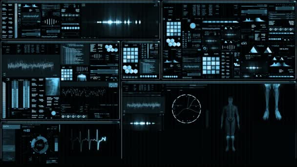 Tela Monitor Paciente Futurista Azul Perspectiva Interface Tela Médica Tela — Vídeo de Stock