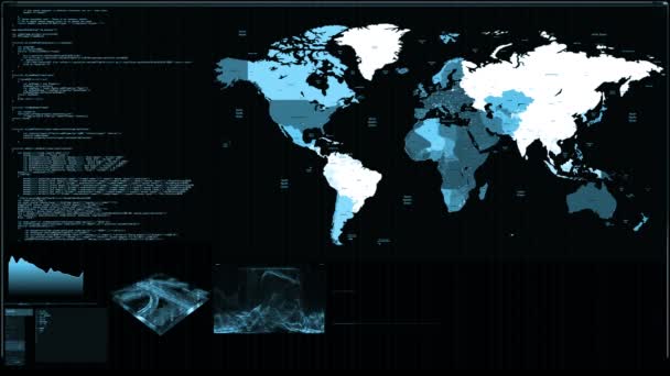 Futuristische Digitale Interface Scherm Streaming Knippert Computerinterface Met Kaart Satellietbeelden — Stockvideo