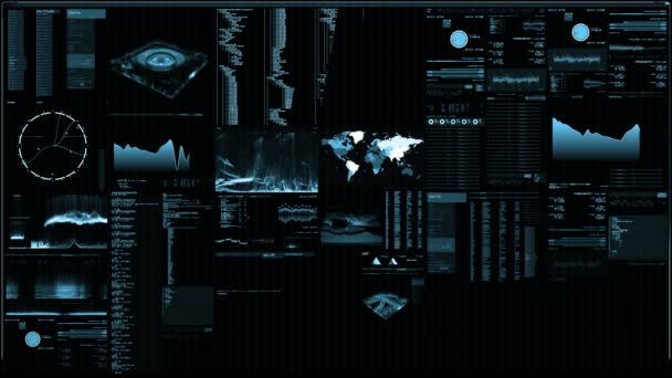 Futuristische Digitale Interface Scherm Streaming Knippert Computerinterface Met Kaart Satellietbeelden — Stockvideo