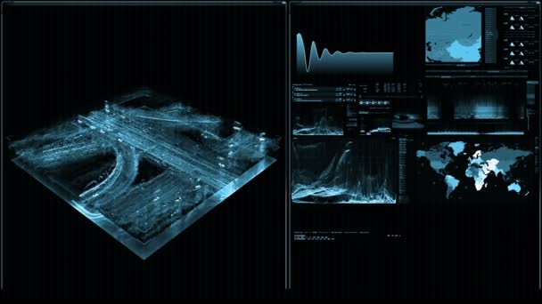 Perspektivische Ansicht Der Futuristischen Schnittstelle Digitaler Bildschirm Detaillierter Abstrakter Hintergrund — Stockvideo