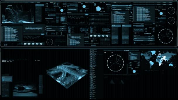 Widok Perspektywiczny Futurystyczny Interfejs Cyfrowy Ekran Szczegółowe Streszczenie Tło Miga — Wideo stockowe
