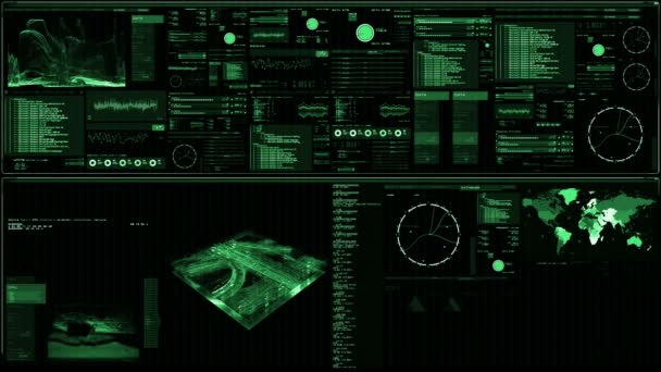 Перспективний Перегляд Футуристичного Інтерфейсу Цифрового Екрану Детальний Абстрактний Фон Блимаючими — стокове відео