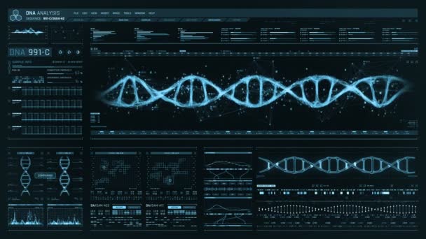 Detaillierte Digitale Schnittstelle Des Futuristischen Dna Analyseprozesses Menschliche Dna Sequenzüberwachung — Stockvideo