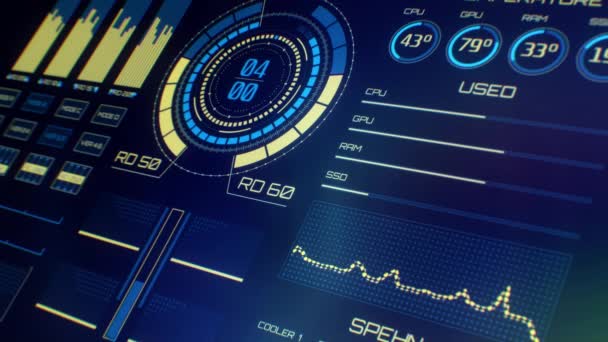 지향적 인터페이스 디지털 울트라는 추상적 디지털 배경을 상세히 표시기와 상태를 — 비디오