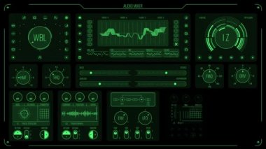 Geleceğin yeşil arayüzü. Veri işleme, iş grafikleri ve istatistiklerin animasyonu. Teknoloji Arayüzü. Ultra Detaylı Dijital Veri Ekranı.