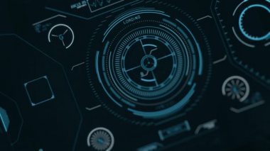 HUD daire arayüzleri. Çok renkli bir bakış açısı yüksek teknolojili fütüristik ekran. Hologram düğmesi. Baş Ekran Bilgisayar Verisi. Fütürist giriş.