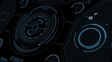 HUD daire arayüzleri. Mavi perspektif yüksek teknoloji fütüristik ekran. Hologram düğmesi. Baş Ekran Bilgisayar Verisi. Fütürist giriş.