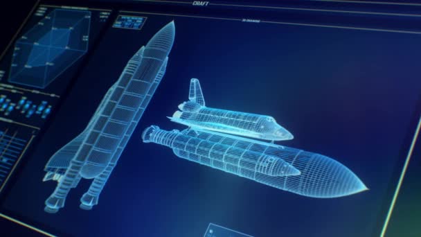 Tela Azul Prospectiva Centro Controle Missão Com Indicadores Parâmetros Lançamento — Vídeo de Stock