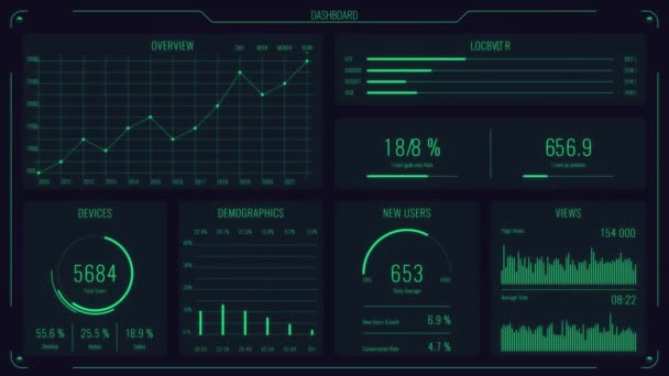 Futurystyczny Interfejs Użytkownika Hud Elementami Infografiki Zapętlone Tło Technologii Wirtualnej — Wideo stockowe