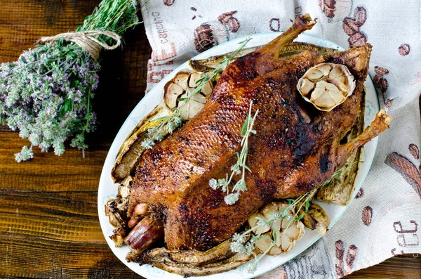 Baked Duck Garlic Vegetables — Stock Photo, Image