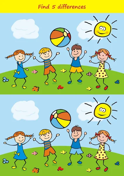 Board Game Kids Find Five Differences Vector Image — Stock Vector