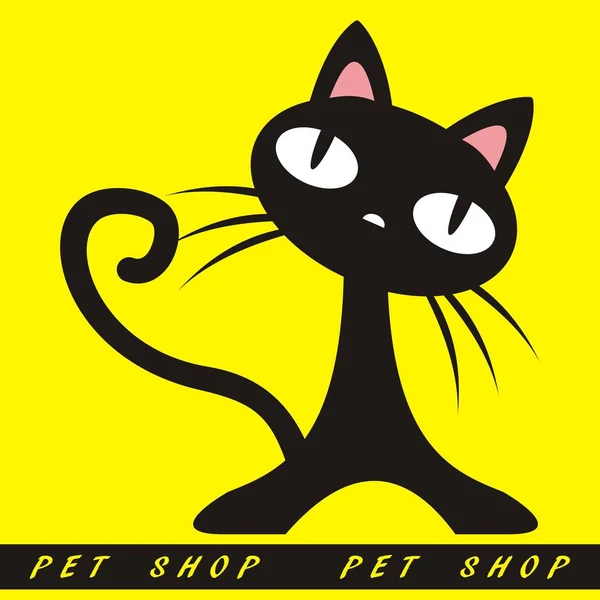 Pet Shop Gato Preto Ilustração Vetor Engraçado — Vetor de Stock