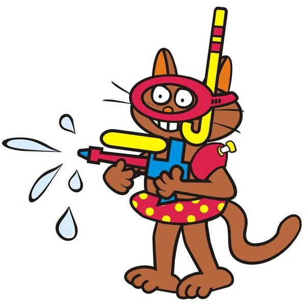 Tomcat Pistola Agua Ilustración Vector Divertido — Vector de stock